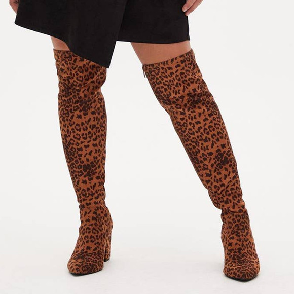 Torrid 6WW Wide Extra Wide Calf Leopard Print Over the Knee Boots 3.5" Heel - Picture 1 of 4